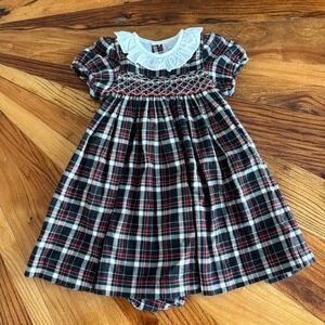 Edgehill Collection Girls 18M Plaid Smocked Button Back Dress Bloomers Set